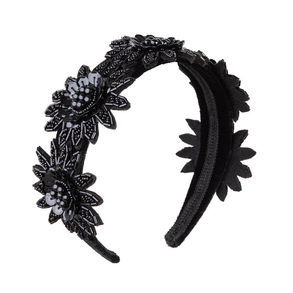 Black Statement Embellished Flower Headband