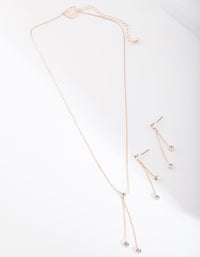 Rose Gold Diamante Drop Earrings Necklace Gift Box - link has visual effect only