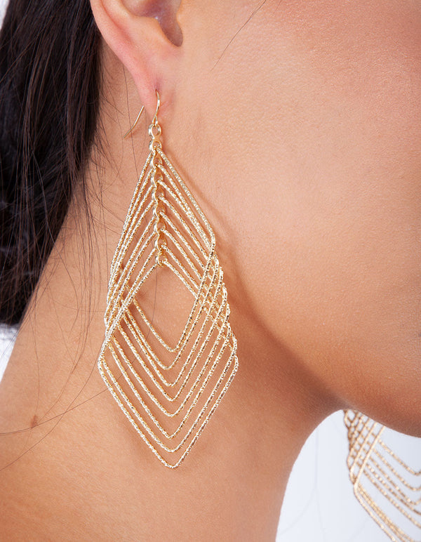 Gold Diamond Cut Drop Diamond Drop Earrings