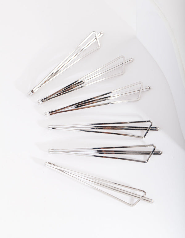 Rhodium Triangle Hair Slide 6 Pack
