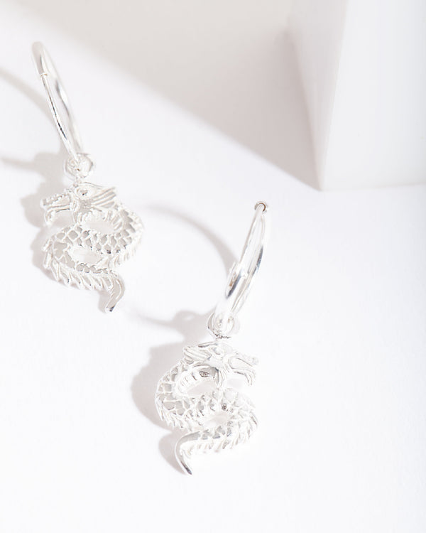 Sterling Silver Dragon Hoop Earrings