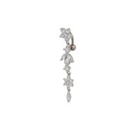 Silver Surgical Steel Cubic Zirconia Flower and Leaf Drop Belly Bar - link has visual effect only