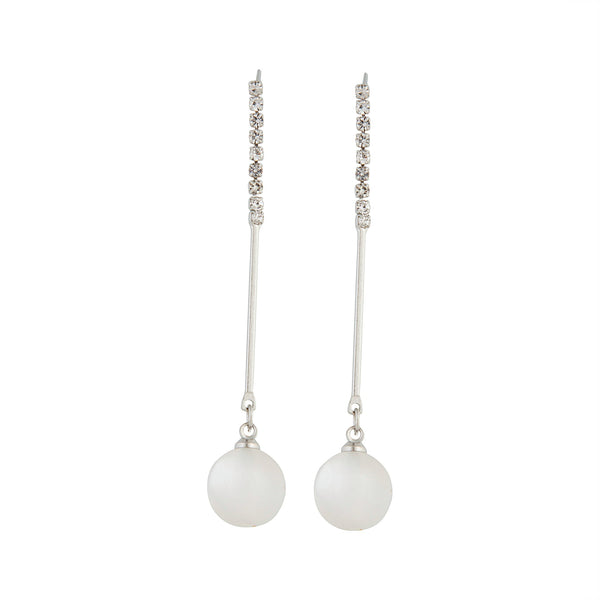 Rhodium Diamante Pearl Stick Cat Eye Earrings