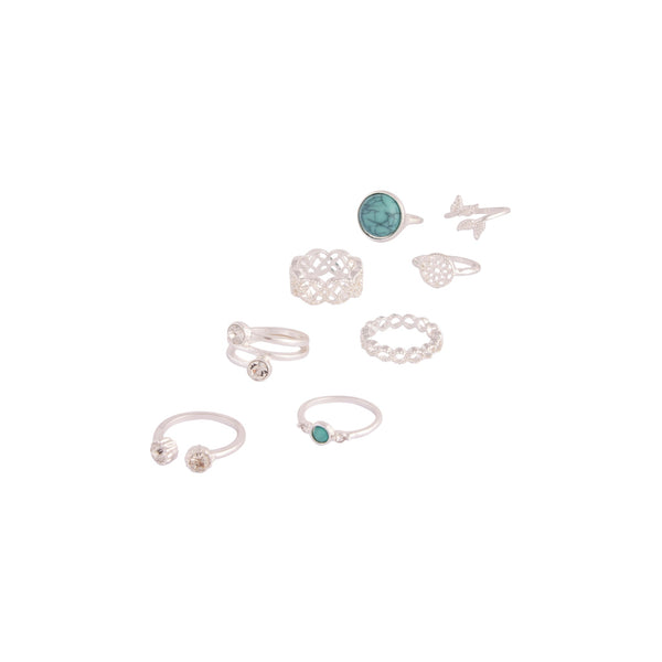 Silver Turquoise Stone Leaf Ring Pack