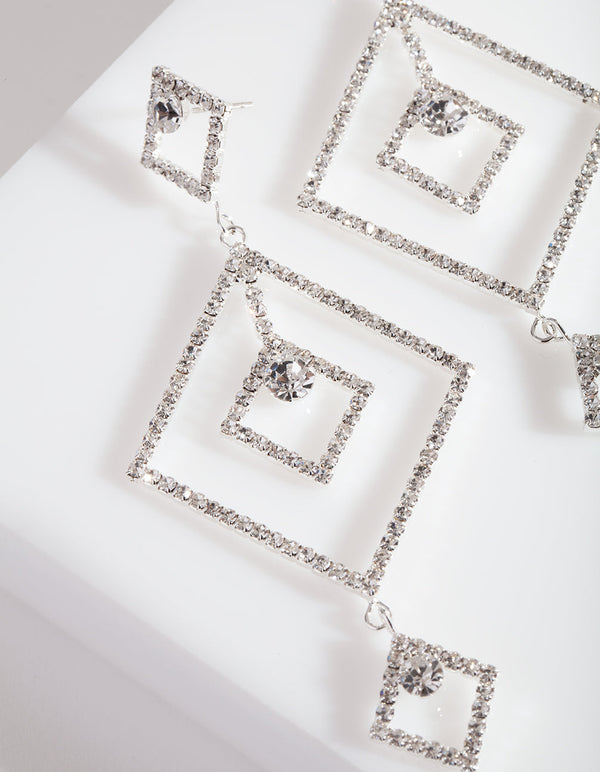 Silver Diamante Geometric Drop Earrings