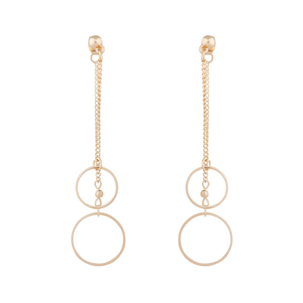 Gold Double Chain And Circle Drop Sandwich Earrings