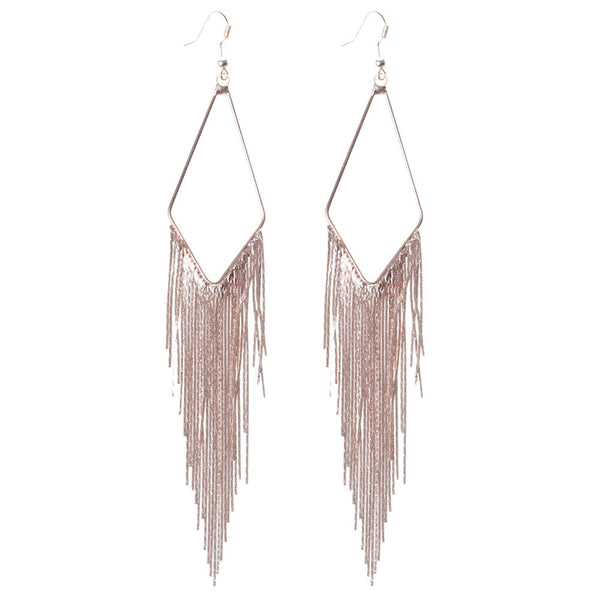 Rose Gold Geometric Tassel Chain Earrings