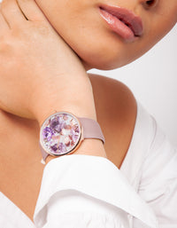 Purple Floral PU-Strap Watch - link has visual effect only
