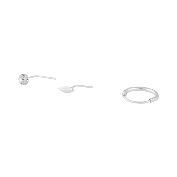 Sterling Silver Stud, Leaf And Hoop Pack