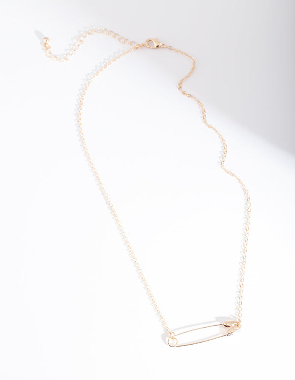 Gold Safety Pin Necklace