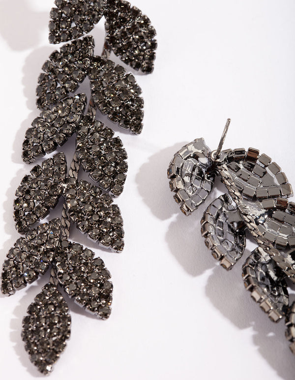 Black Gemstone Vine Drop Earrings