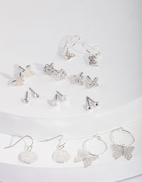 Silver Butterfly Hoop Drop Earring Pack - link has visual effect only