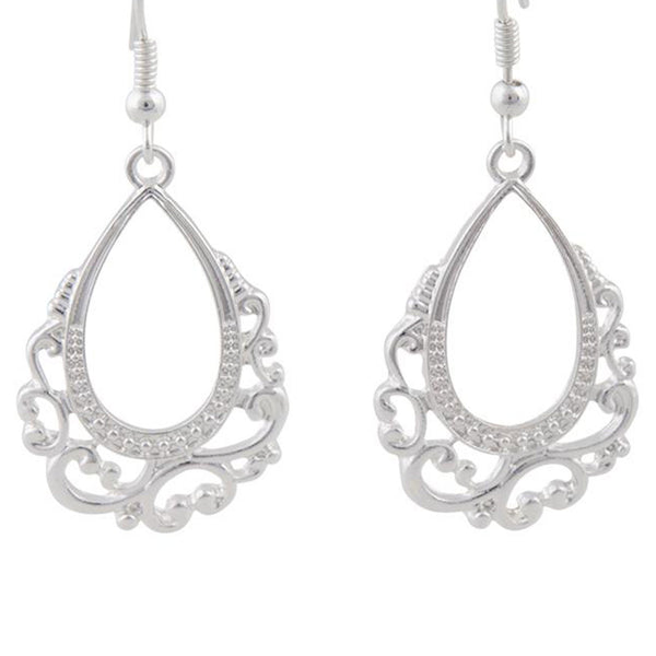 Silver Ornate Teardrop Earrings