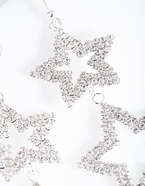 Diamante Double Star Drop Earrings