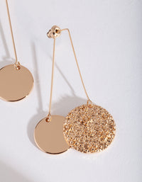 Gold Textured and Smooth Disc Drop Earrings - link has visual effect only