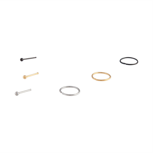 Mixed Metals Nose Ring Stud 6 Pack