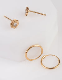 Gold Plated Sterling Silver Star Floral Earring 2 Pack - link has visual effect only