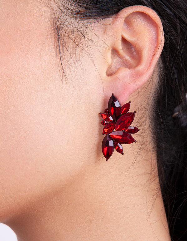 Red Gem Statement Stud Earrings