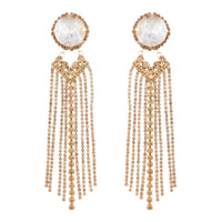 Large Glass Stone With Gold Diamante Tassels Earrings - link has visual effect only