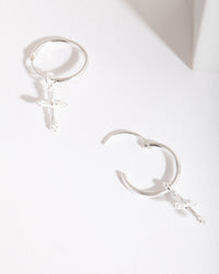 Sterling Silver Cross Hoop Earrings - link has visual effect only