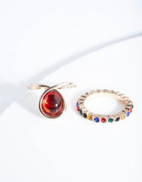 Gold Rainbow Diamante Red Ring Pack - link has visual effect only
