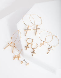 Gold Cross Hoop Earring Pack - link has visual effect only