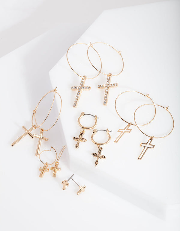 Gold Cross Hoop Earring Pack