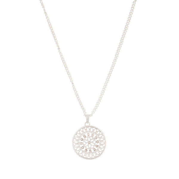 Silver Diamante Disc Filigree Necklace