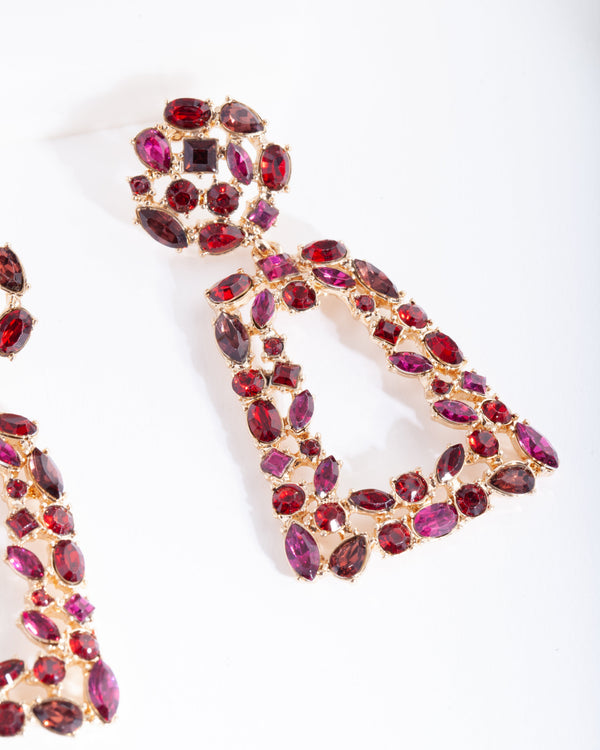 Red Gold Geometric Stone Earrings