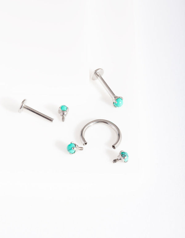 Rhodium Turquoise Flat Back Jewellery 3 Pack