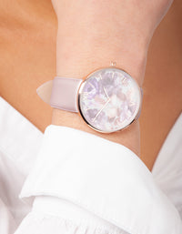 Purple Floral PU-Strap Watch - link has visual effect only