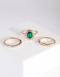Gold Green Gem Ring Stack - link has visual effect only