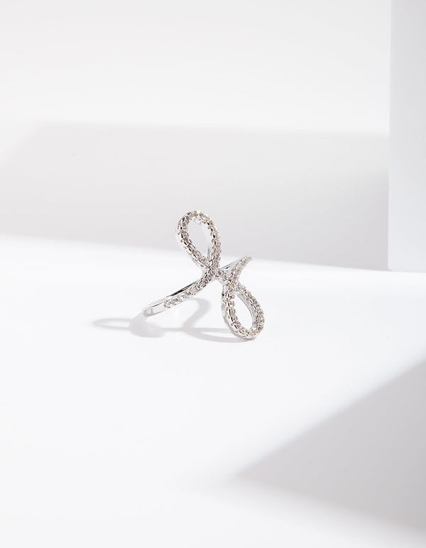 Rhodium Cubic Zirconia Looped Ring