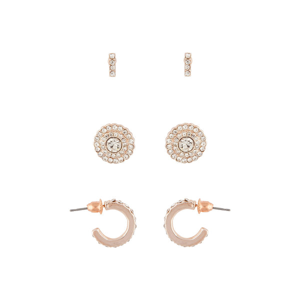 Rose Gold Detail Diamante Earring 3 Pack