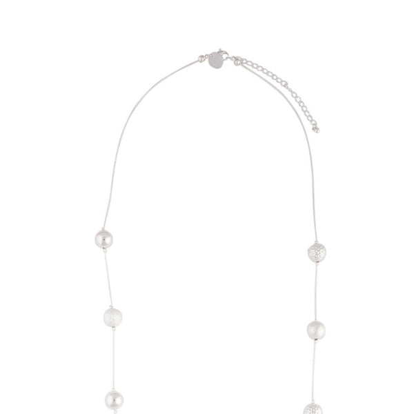 Mixed Silver Ball Station Lariat Necklace