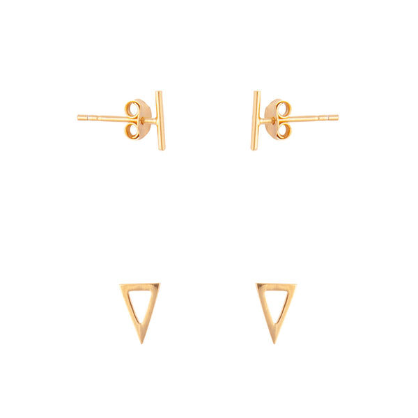 Gold Plated Sterling Silver Bar Geo Triangle Earring 2 Pack