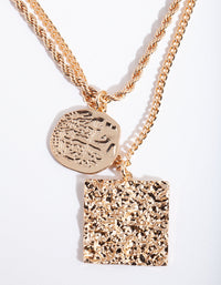 Gold Textured Pendant Necklace Duo - link has visual effect only