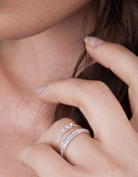 Sterling Silver Diamante Trio Ring - link has visual effect only