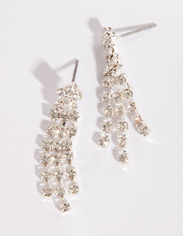 Silver Triple Strand Diamante Earrings