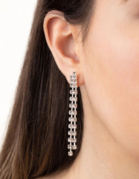 Silver Long Double Row Diamante Drop Earrings - link has visual effect only