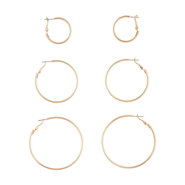 Gold Sleeper Round Hoop Earring 3 Pack