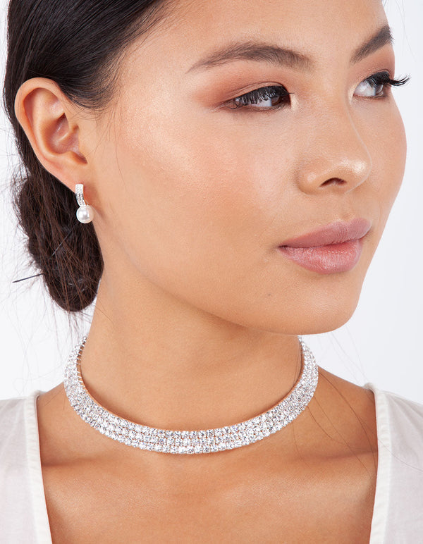Rhodium Choker Diamante Collar Necklace