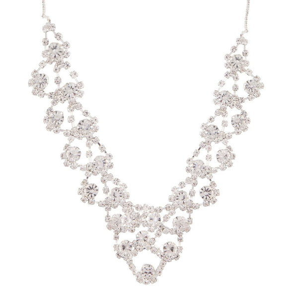 Rhodium Diamante V Shape Bib Necklace