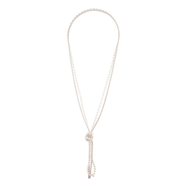 Silver Mesh And Pearlized Bead Knot Necklace