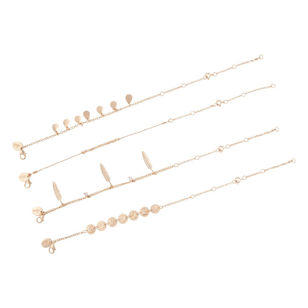 Gold Pendant and Leaf Bracelet and Anklet 4 Pack