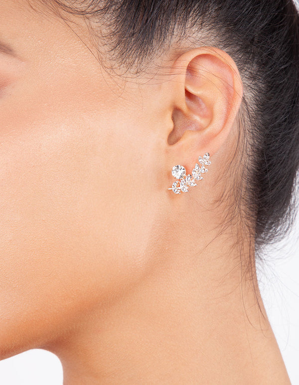 Rose Gold Greek Leaf Jacket Stud Earrings