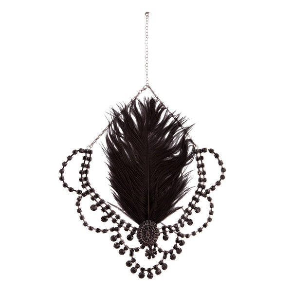 Black 1920's Gatsby Statement Feather and Jewel Headband