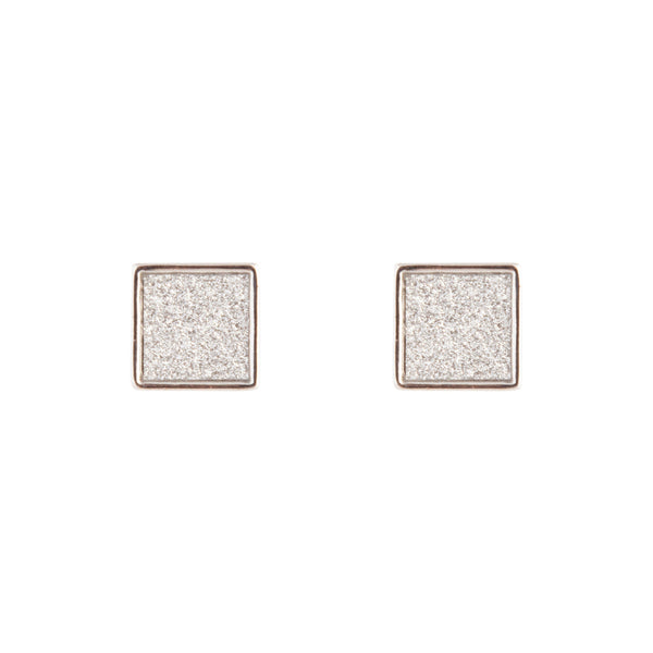 Rhodium Glitter Inlay Square Earrings
