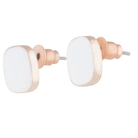 Rose gold Rounded Square White Enamel Stud - link has visual effect only