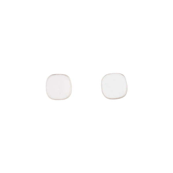 Rose gold Rounded Square White Enamel Stud